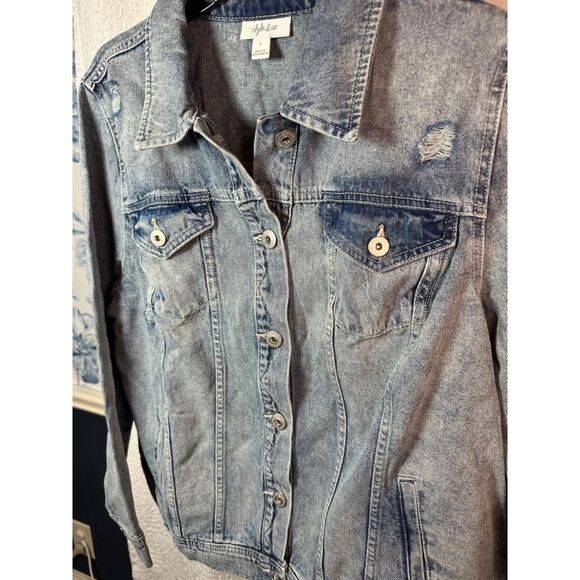 Women's Style & Co Denim Jean Jacket, L, Blue - Picture 4 of 9